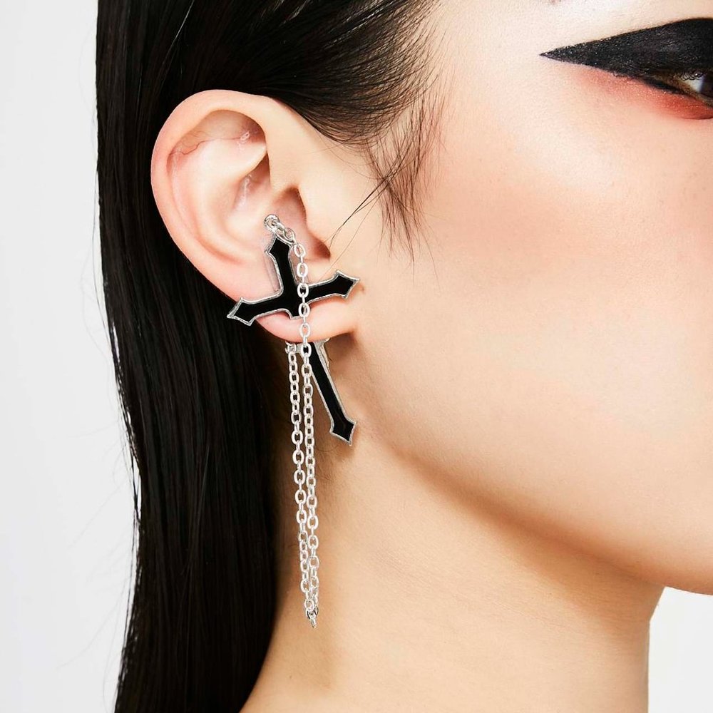 Alchemy Gothic Black Impalare Cross Unisex Single Earring NEW in Package